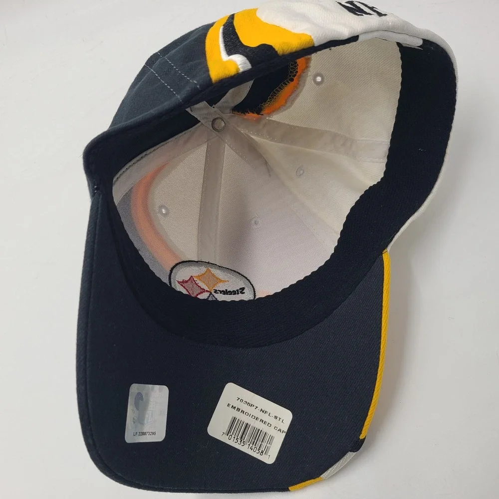 Pittsburgh Steelers Hat Fitted S-M NFL Team Apparel White Black Yellow Swirl Men